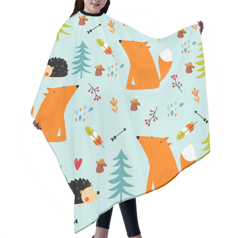 Personality  Vector Forest Seamless Pattern With The Fox Hair Cutting Cape