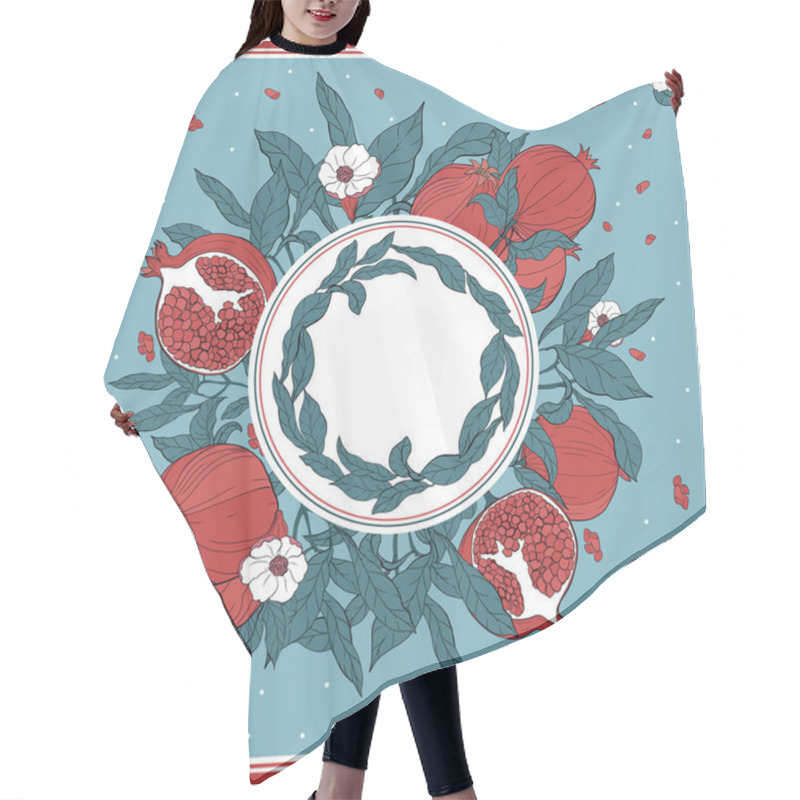 Personality  Silk Scarf With Pomegranate Branch With Fruits And Flowers. Hair Cutting Cape