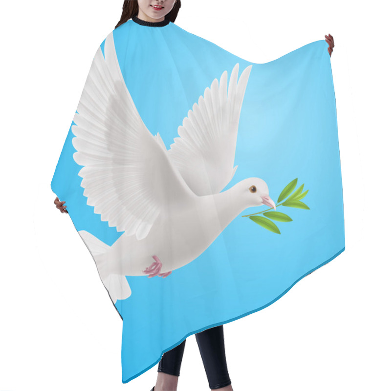 Personality  Dove Of Peace Flying With A Green Twig After Flood On A Blue Background Hair Cutting Cape