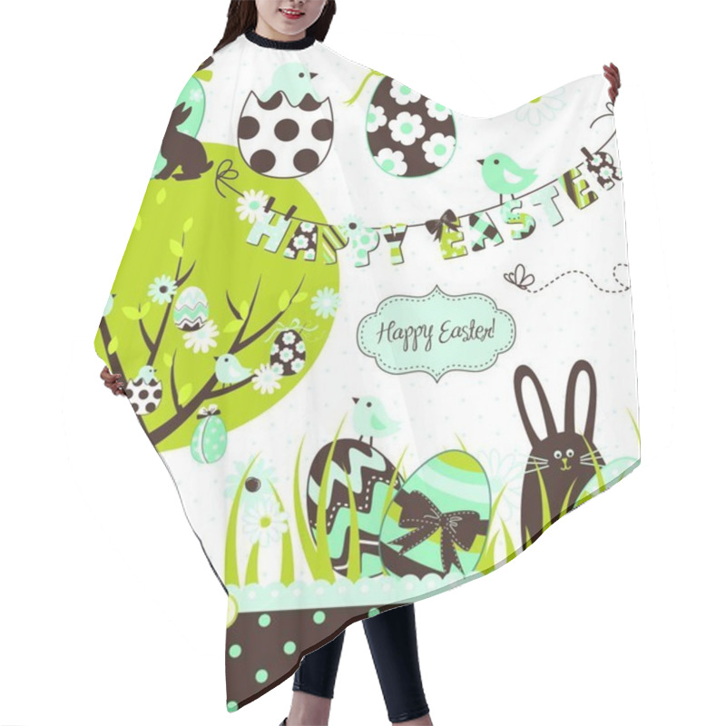 Personality  Easter Extravaganza. Big Easter Set With Cute Chocolate Rabbit, Colourful Eggs, Chicks, Easter Tree And A Clothesline With Letters On It. Ideal For Scrapbooking Hair Cutting Cape