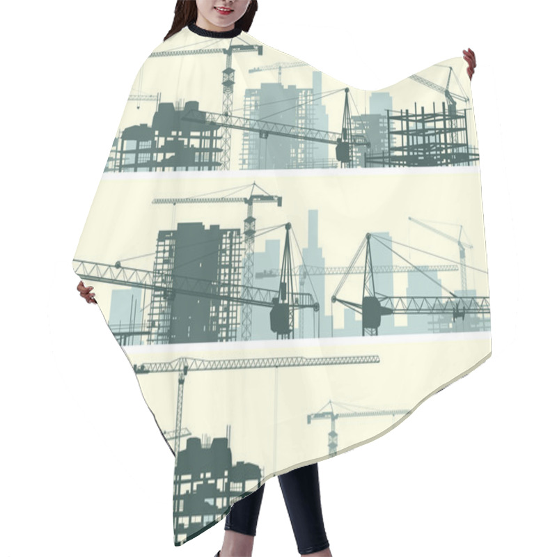 Personality  Horizontal Banner Of Construction Site With Cranes And Building. Hair Cutting Cape