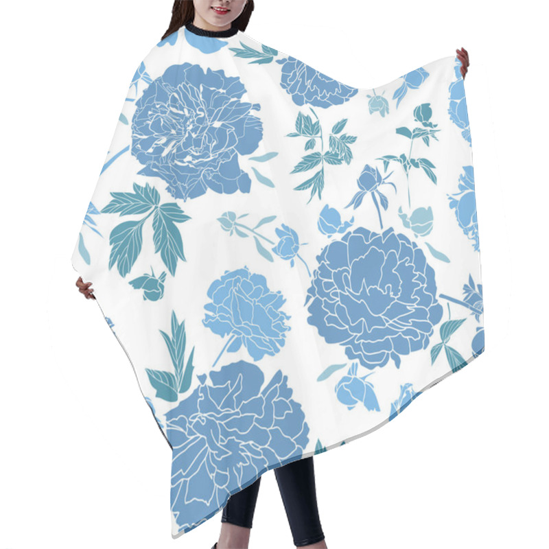 Personality  White Pattern With Blue Peony Florals. Hair Cutting Cape