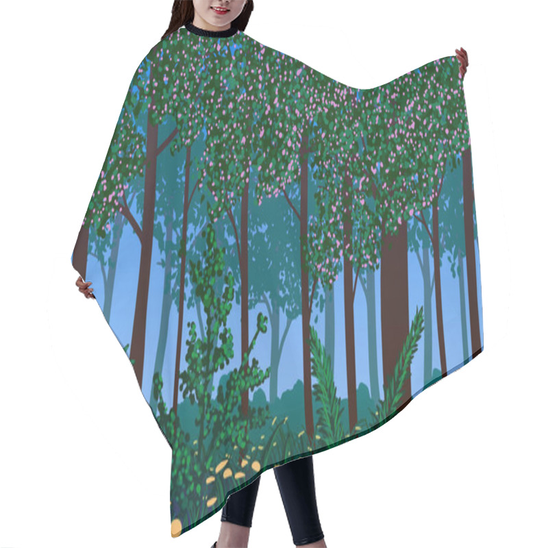 Personality  Spring Landscape. Blossoming Forest And Flowers On Ground. Abstract Vector Illustration. Hair Cutting Cape