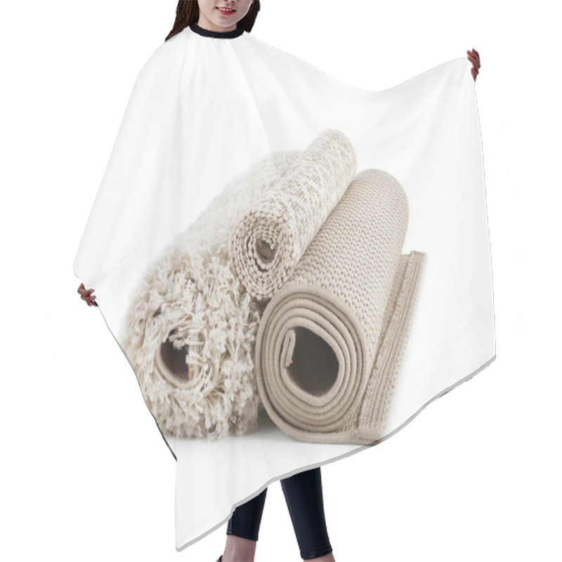 Personality  Different Rolled Carpets On White Background. Interior Element Hair Cutting Cape