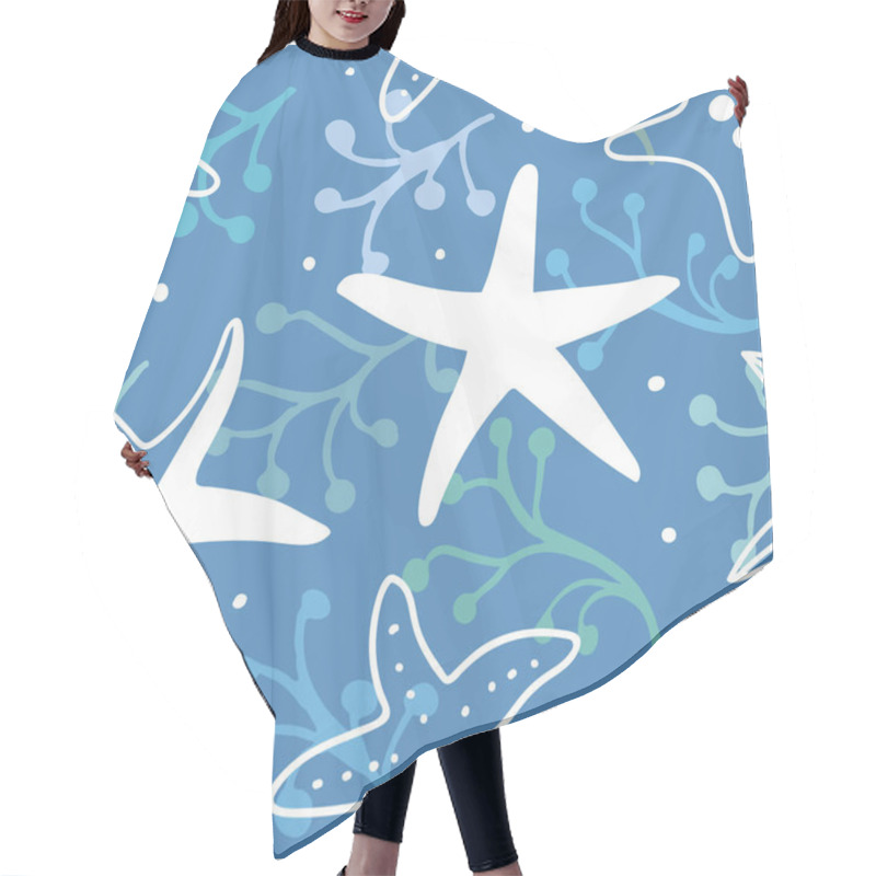 Personality  Blue Pattern With Seaweed And Wave. Hair Cutting Cape