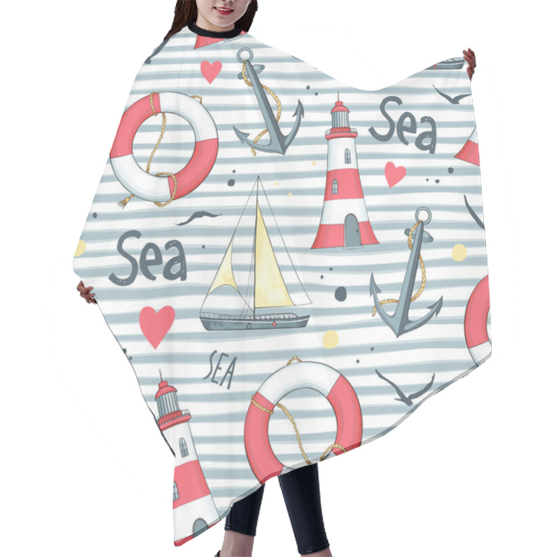 Personality  Pattern Sailboat, Lifebuoy, Anchor, Lighthouse Hair Cutting Cape