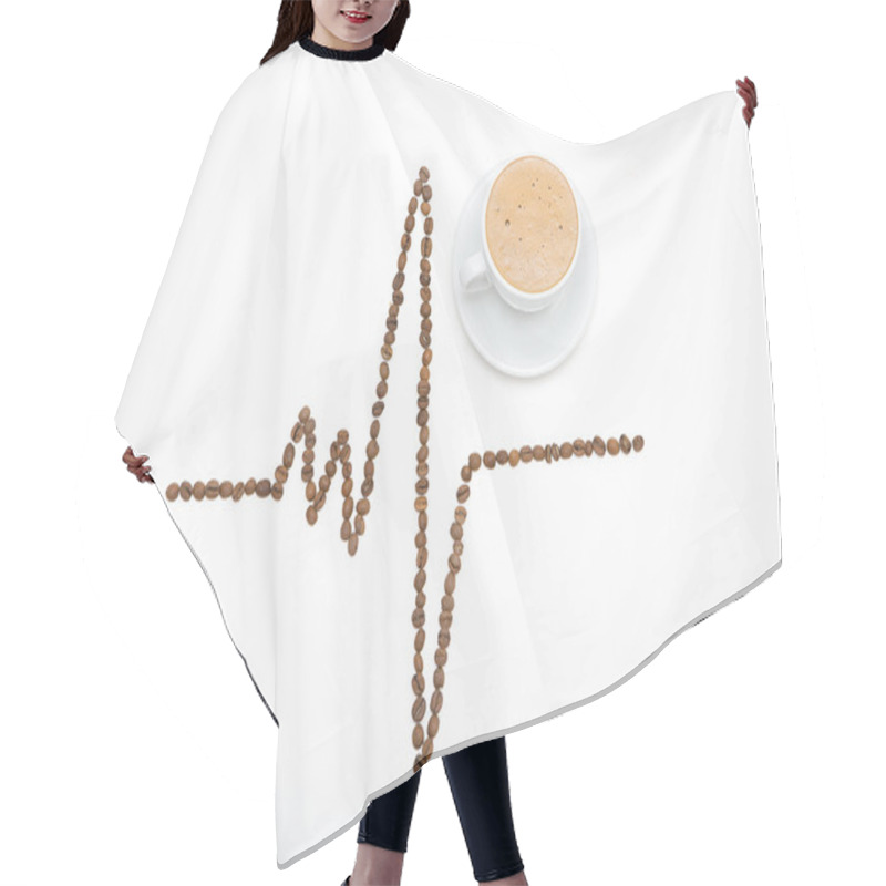 Personality  Cardiogram Shape Made From Coffee Beans With A Cup Of Coffee On  Hair Cutting Cape