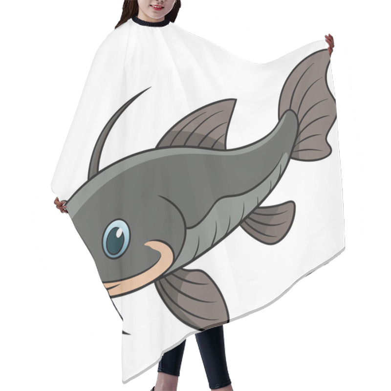 Personality  Catfish Fish Isolated Flat Vector Illustration On White Background Hair Cutting Cape