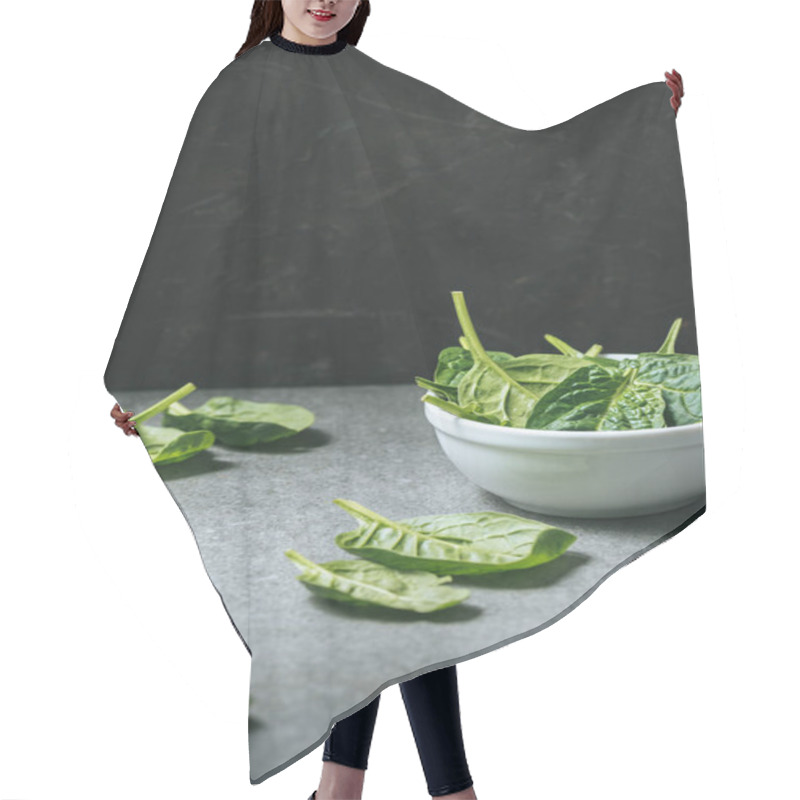 Personality  Green And Healthy Spinach Leaves In Bowl  Hair Cutting Cape