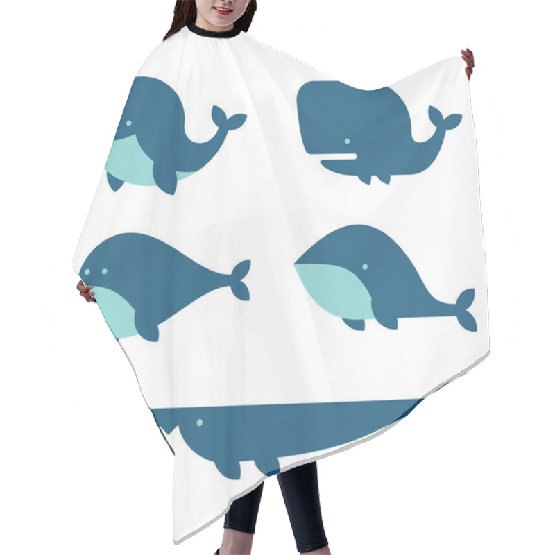 Personality  Whale Icon Set. Cartoon Style On White Background. Vector Hair Cutting Cape