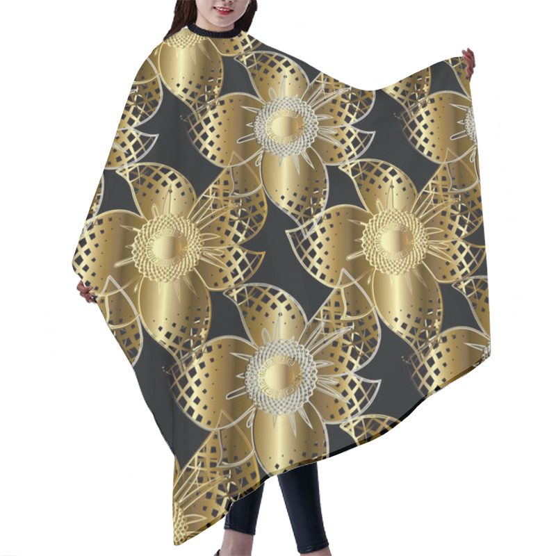 Personality  Gold 3d Flowers Seamless Pattern. Hair Cutting Cape