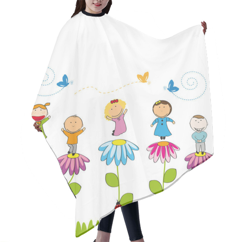 Personality  Happy Kids In Garden Hair Cutting Cape