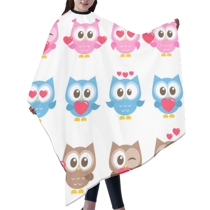 Personality  Set Of Cute Pink, Blue And Brown Owls With Hearts Hair Cutting Cape