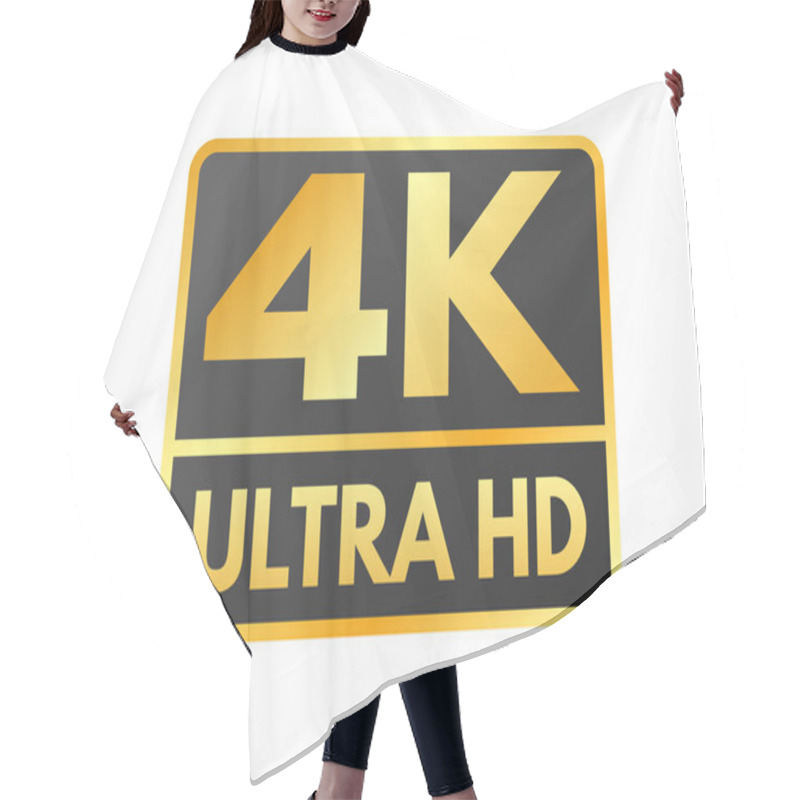 Personality  4K Ultra HD Icon On White Backdrop. High Definition Label. Gold UHD Symbol. 4K Resolution Color Mark. UHD 2160p Video Icon Isolated. Vector Illustration. Hair Cutting Cape