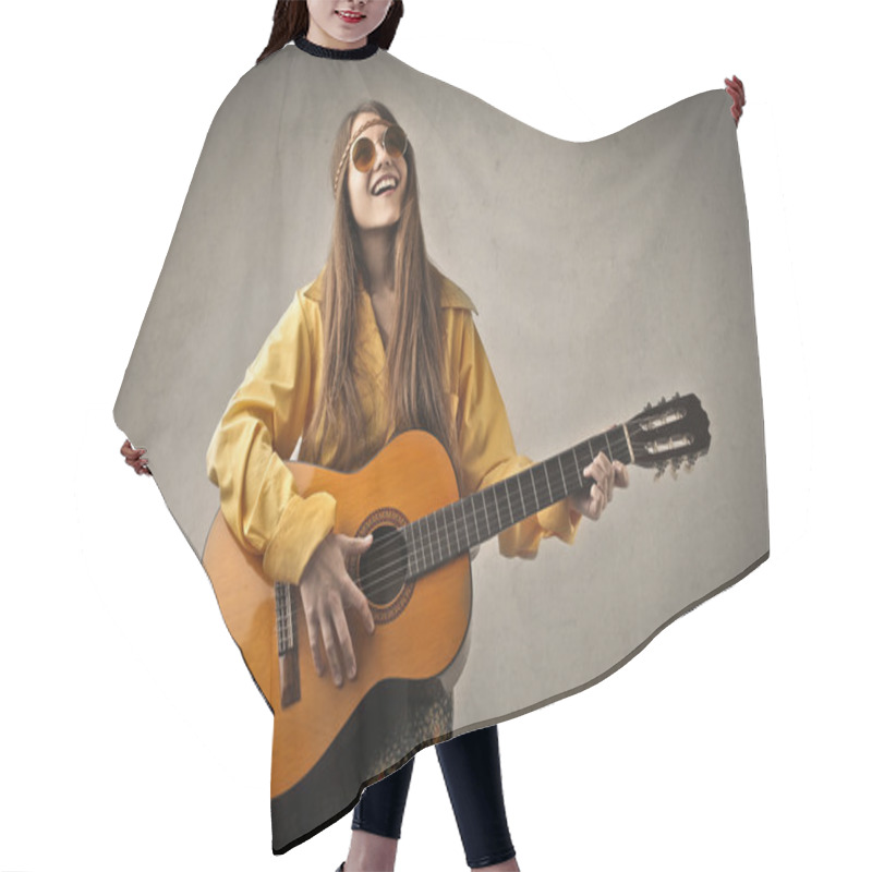 Personality  Hippy Teenager Playing The Guitar Hair Cutting Cape