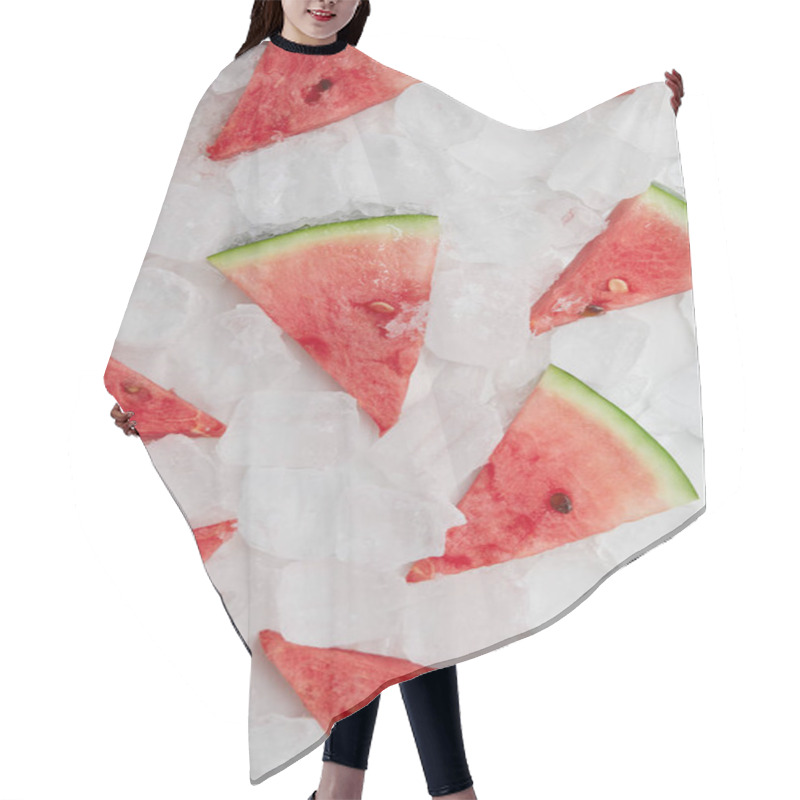 Personality  Flat Lay With Arranged Watermelon Slices Lying On Ice Cubes Hair Cutting Cape