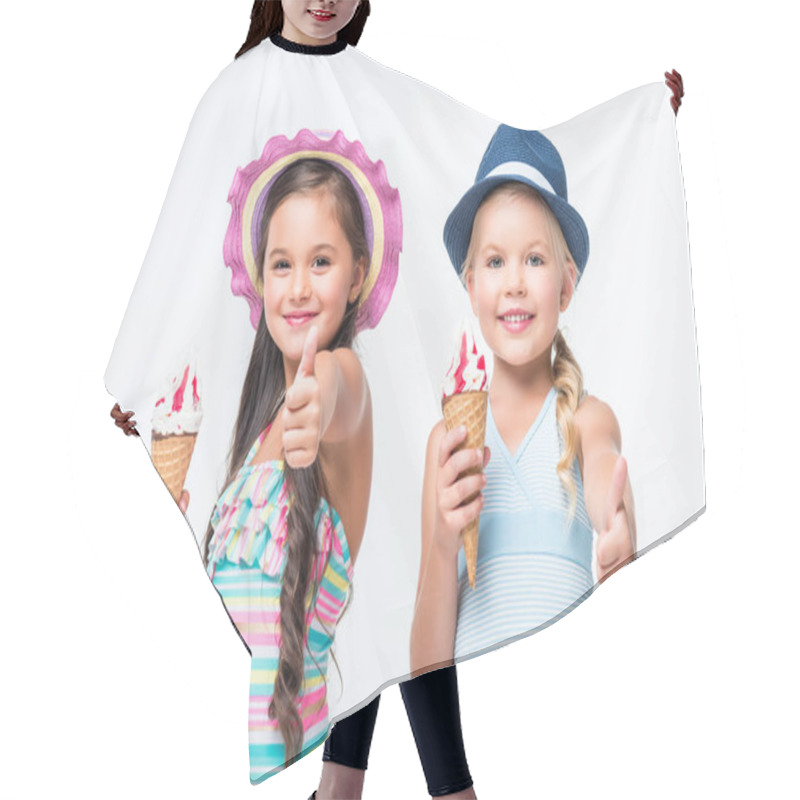 Personality  Happy Kids In Swimwear With Ice Cream Hair Cutting Cape