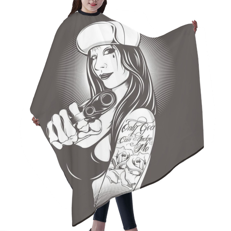 Personality  Women Wearing Hat Holding Gun-vector Hair Cutting Cape