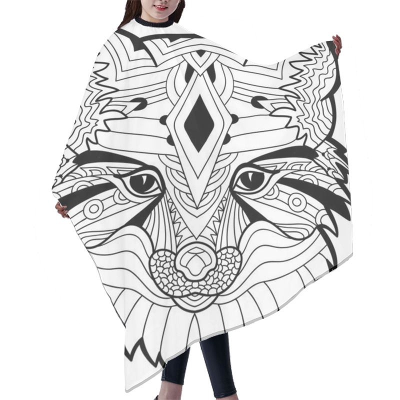 Personality  The Fox Head Pattern. Monochrome Ink Drawing Hair Cutting Cape