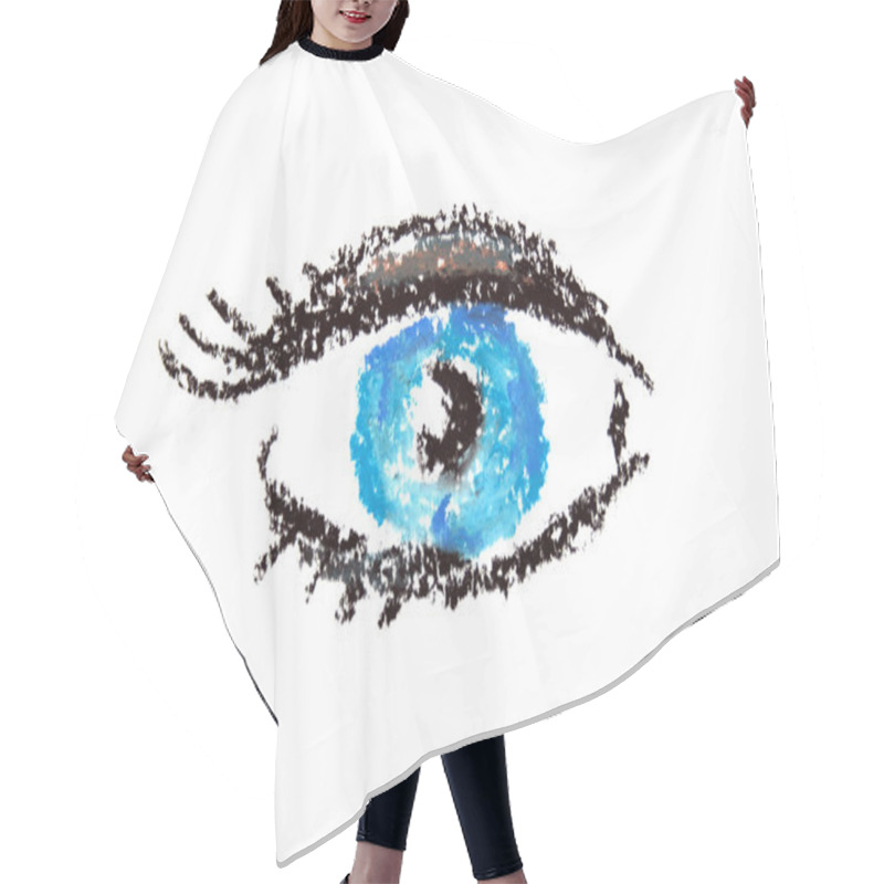 Personality  Blue Eye Hand Drawing Isolated Over White Background Hair Cutting Cape