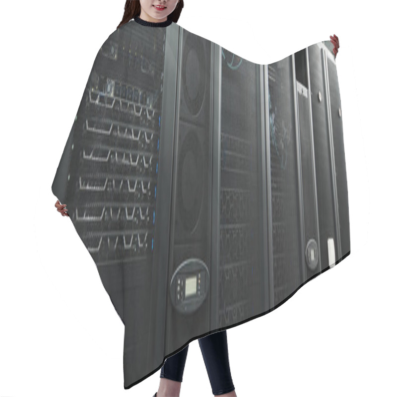 Personality  High-tech Server Room Filled With Servers, Emphasising Modern Design And Digital Security Measures, Banner Hair Cutting Cape