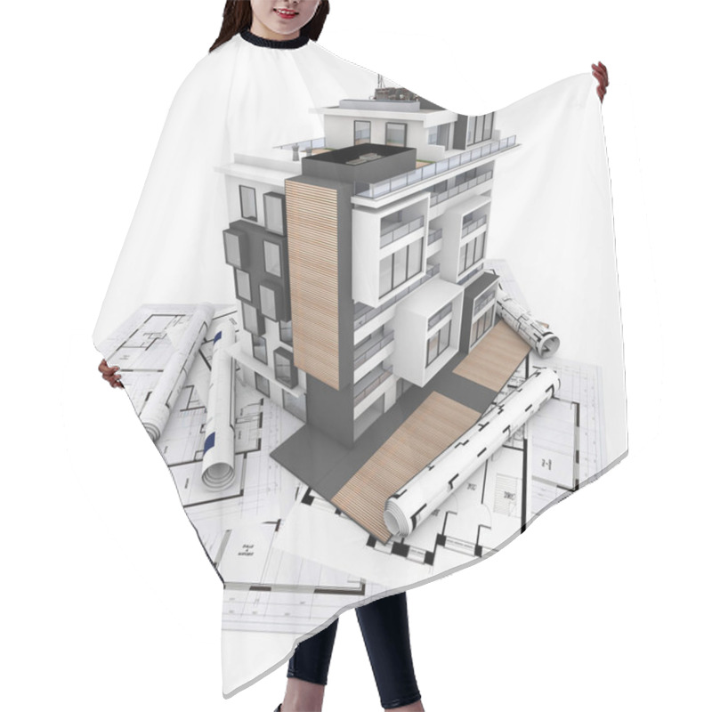 Personality  Modern Appartment Building And Blueprints Hair Cutting Cape