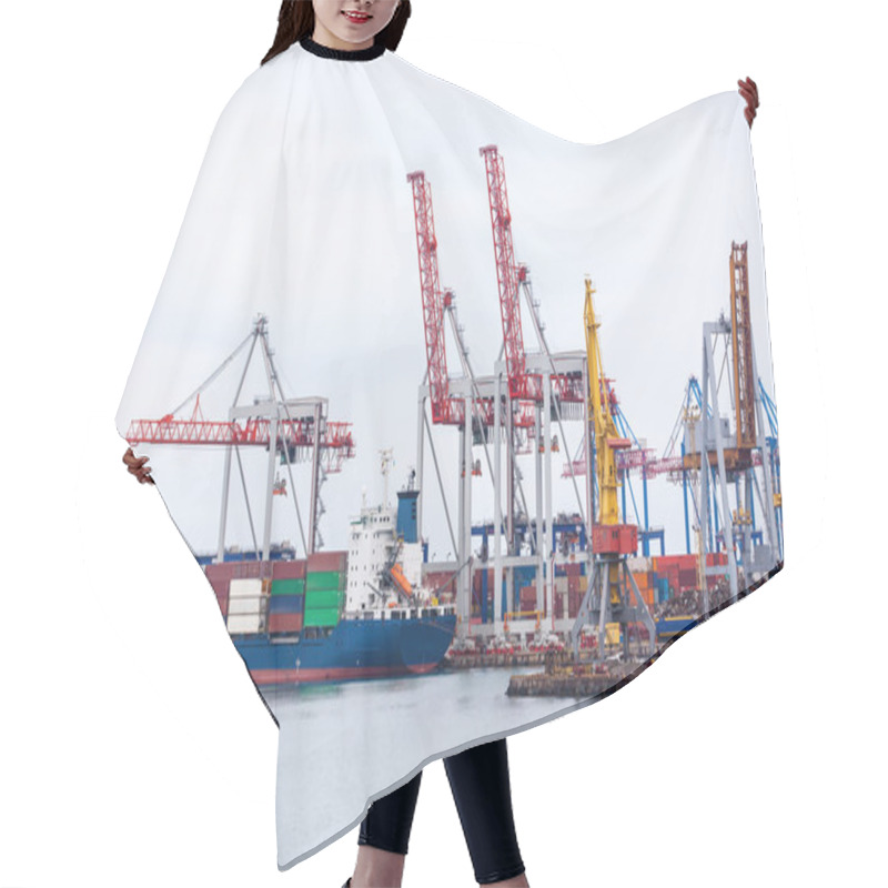 Personality  Ship In The Dock With Elevating Cranes  Hair Cutting Cape