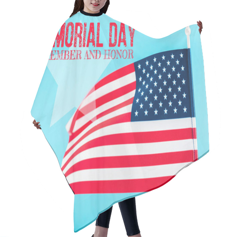 Personality  American Flag With Memorial Day, Remember And Honor Lettering Isolated On Blue  Hair Cutting Cape