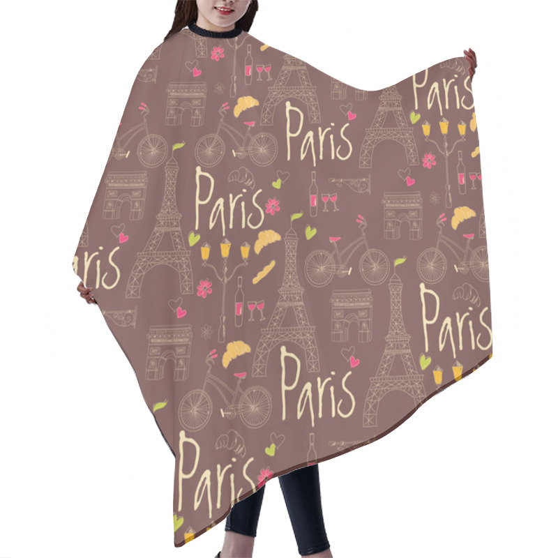 Personality  Paris Symbols, Postcard, Seamless Pattern, Hand Drawn Hair Cutting Cape