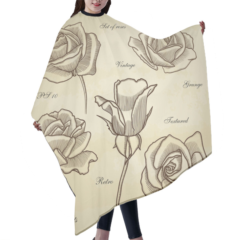 Personality  Highly Detailed Hand Drawn Roses. Hair Cutting Cape