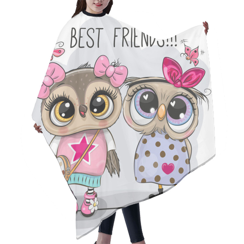 Personality   Two Cute Cartoon Owls On A Gray Background Hair Cutting Cape