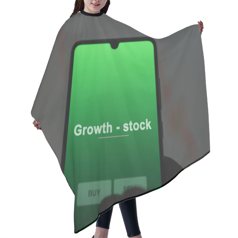 Personality  An Investor Analyzing The Growth - Stock Etf Fund On A Screen. A Phone Shows The Prices Of Growth - Stock Hair Cutting Cape