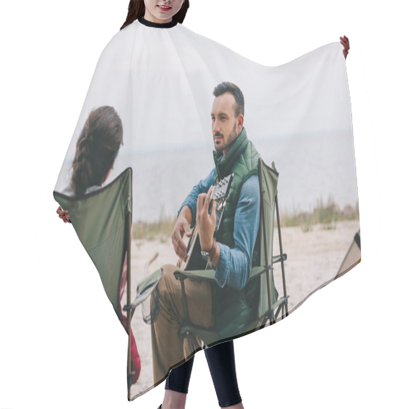 Personality  Man Playing Acoustic Guitar For Wife On Camping Hair Cutting Cape