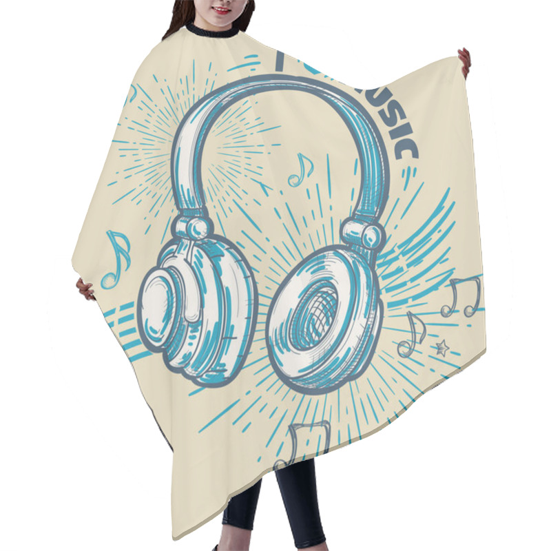 Personality  I Love Music - Drawn Musical Headphones And Notes Hair Cutting Cape