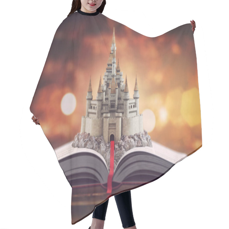 Personality  Open Story Book With Fairy Tale Castle. Hair Cutting Cape