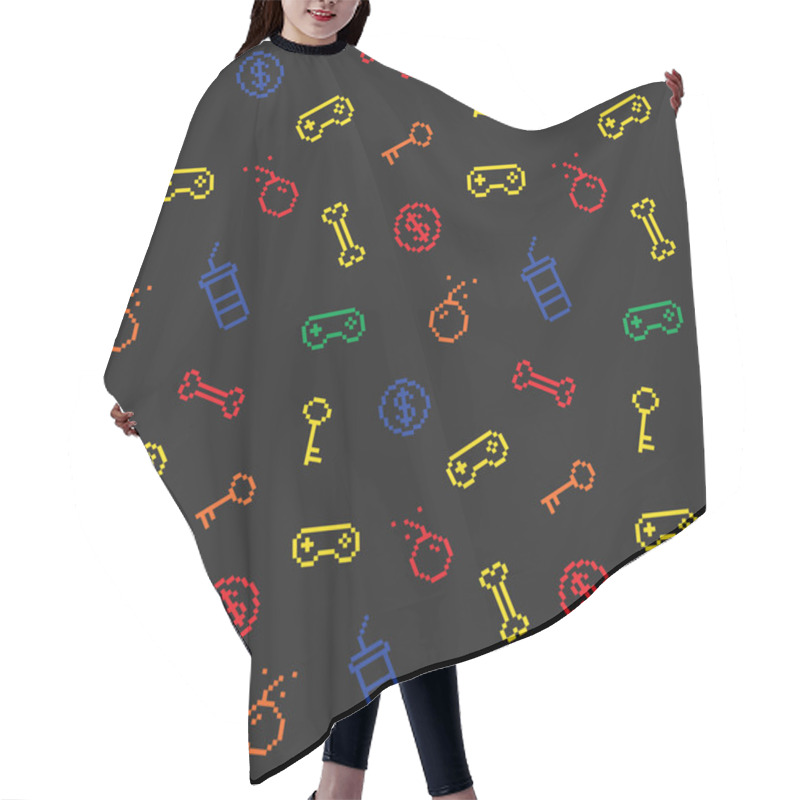 Personality  Seamless Oldschool Gaming Inspired Pattern, Game Icons, Achievem Hair Cutting Cape