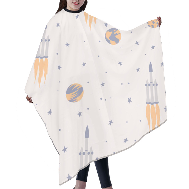 Personality  Space Seamless Pattern With Rockets, Planets And Stars Hair Cutting Cape