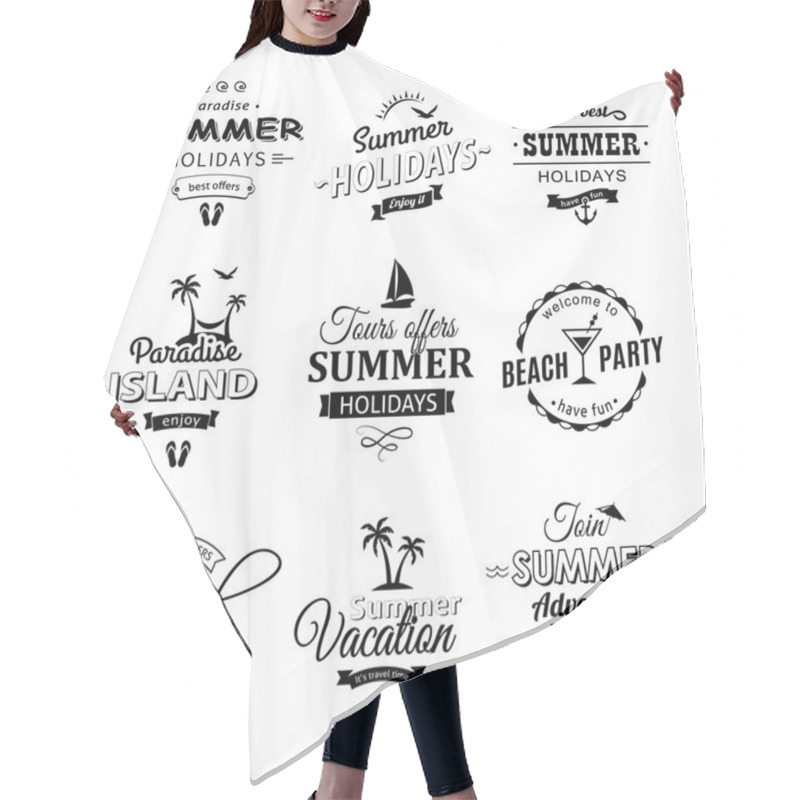 Personality  Beach Labels Set On White Hair Cutting Cape