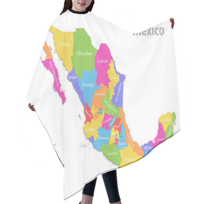 Personality  Mexico Map, New Political Detailed Map, Separate Individual States, With State Names, Isolated On White Background 3D Vector Hair Cutting Cape