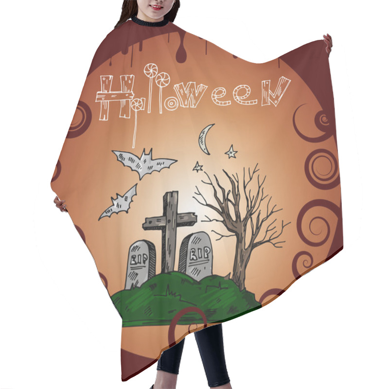 Personality  Halloween Banner With Cemetery. Vector Illustration Hair Cutting Cape