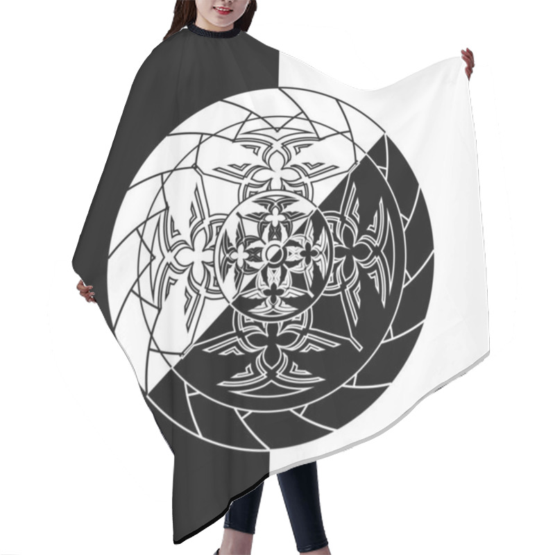 Personality  Black And White Inverse Abstract Monochrome Circle In Tribal Style Hair Cutting Cape