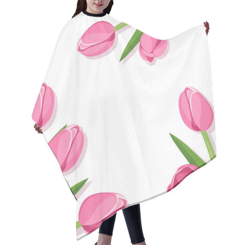 Personality  Background With Pink Tulips. Vector Illustration. Hair Cutting Cape