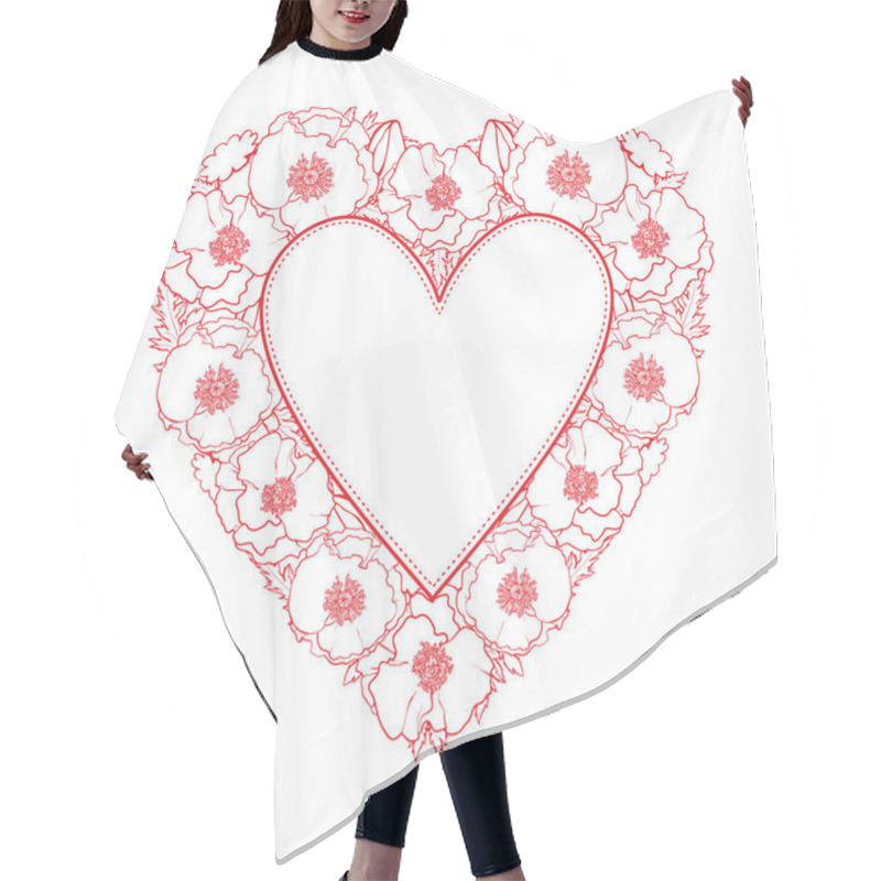 Personality  Vector Hand Drawn Poppy Heart Shape Frame Hair Cutting Cape