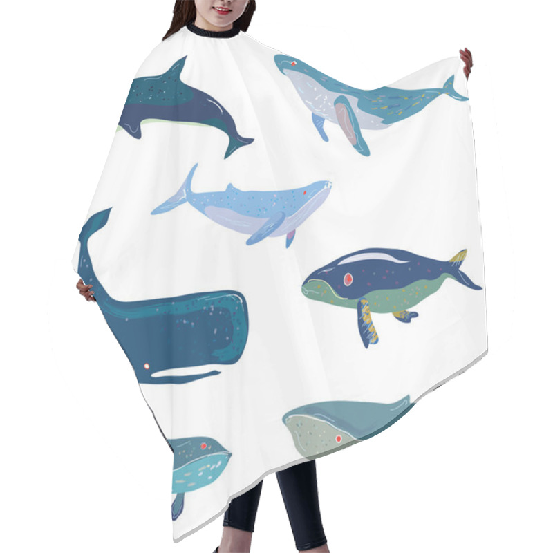 Personality  Whales Set - Hand Drawn Design, Illustration Hair Cutting Cape