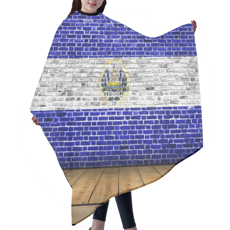 Personality  El Salvador Flag Painted On Brick Wall With Wooden Floor Hair Cutting Cape