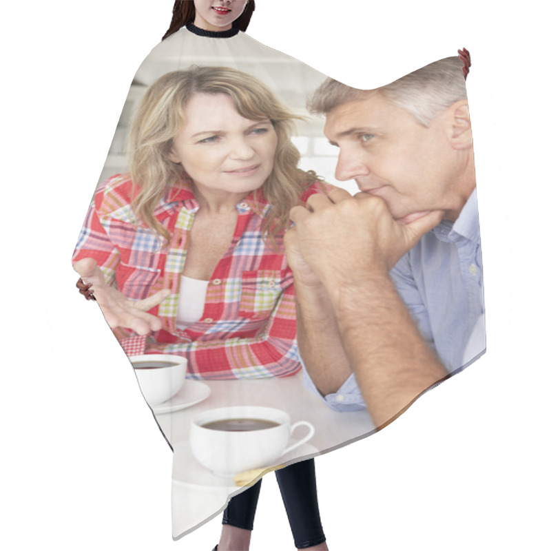 Personality  Mid Age Couple Having Coffee Hair Cutting Cape