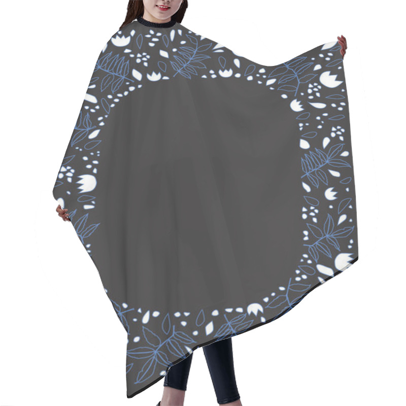 Personality  A Doodle Linear Photo Frame With Leaves And Flowers On A Black B Hair Cutting Cape