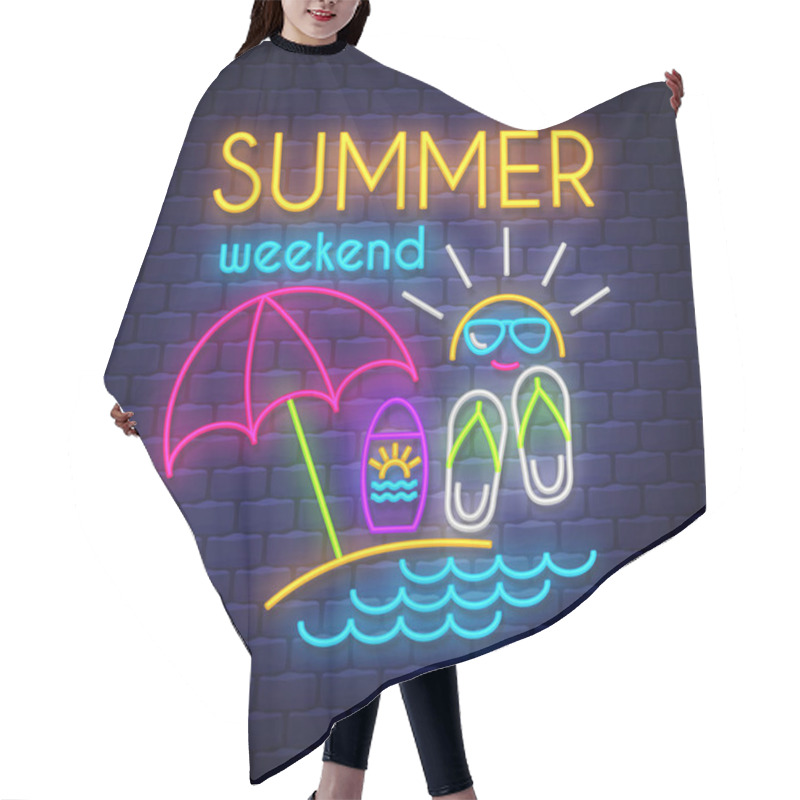 Personality  Summer Weekend. Summer Holiday Banner. Neon Banner. Neon Sign. Hair Cutting Cape