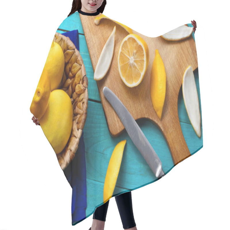 Personality  Lemons On The Bright Cyan Background Hair Cutting Cape