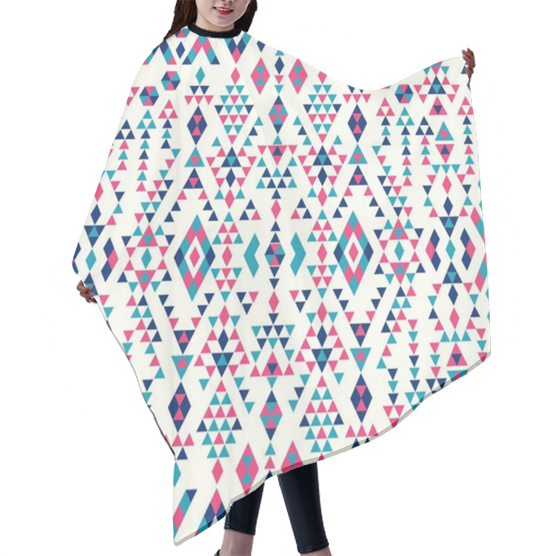 Personality  Seamless Ethnic Pattern Textures. Abstract Navajo Geometric Print.Rustic Decorative Ornament. Native American Pattern.Pink And Blue Colors Hair Cutting Cape